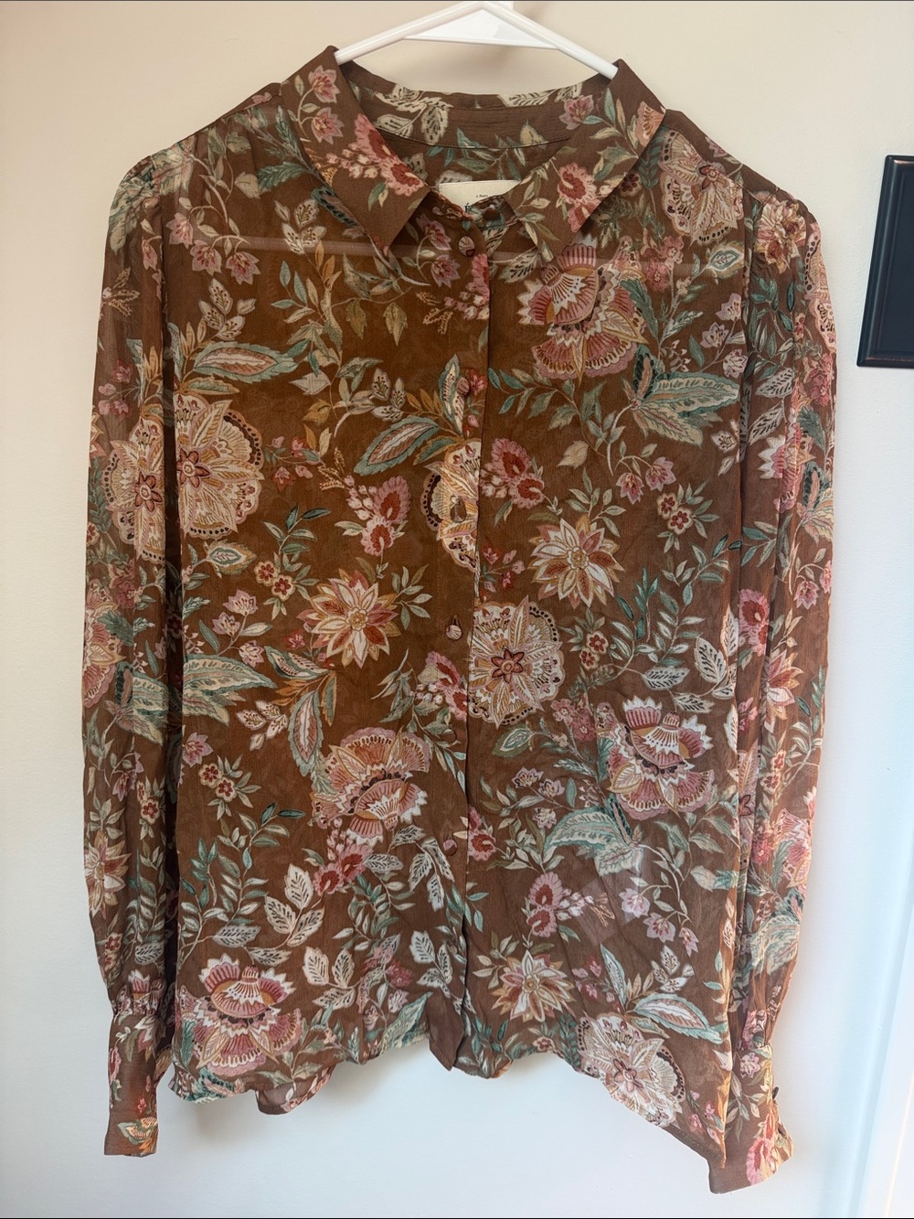 Sezane Brown Floral Button-Up Blouse